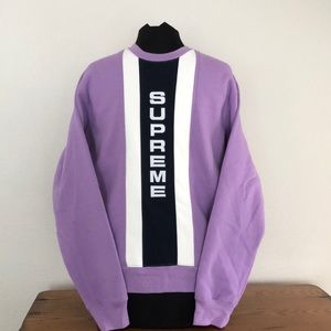 SUPREME light purple crew neck sweatshirt.